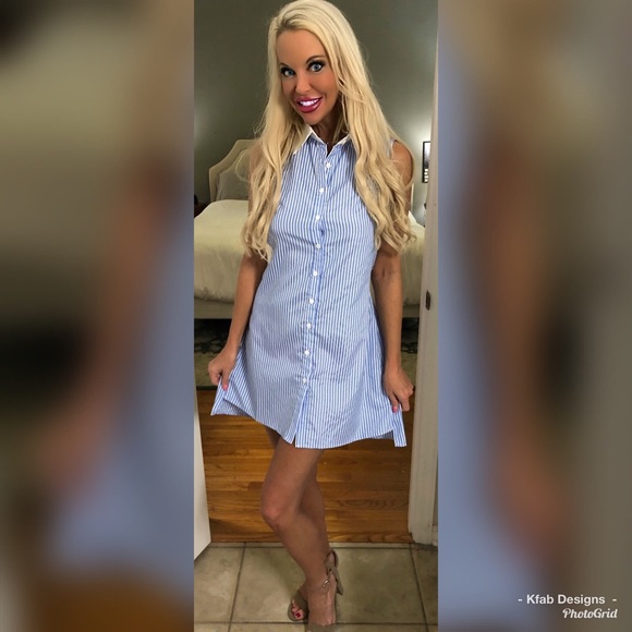 🥰Stunning Baby Blue Striped Back Cut Out Dress! - Picture 3 of 3